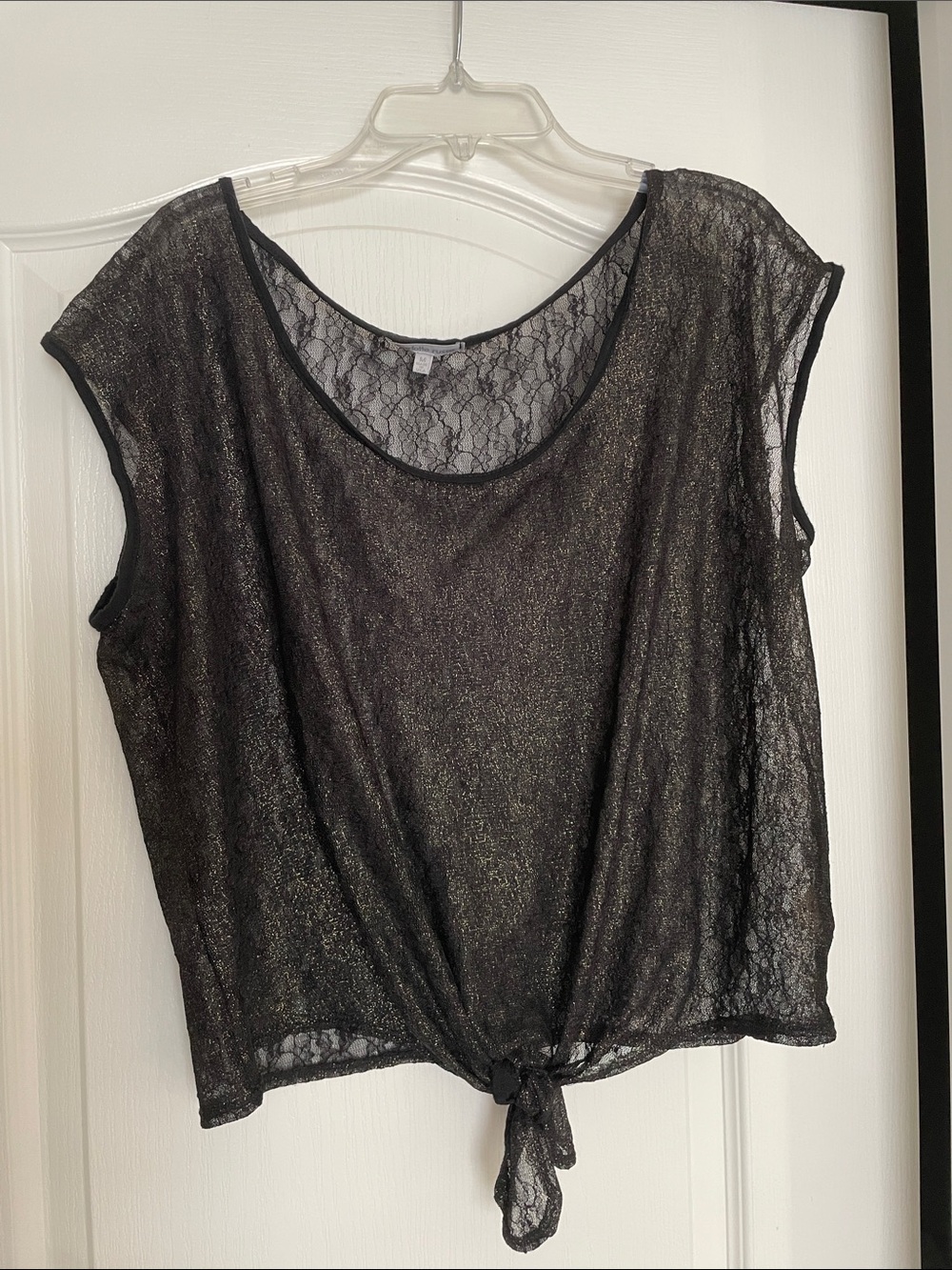 Charlotte Russe Black Sheer Lace Tie-Front Blouse size M